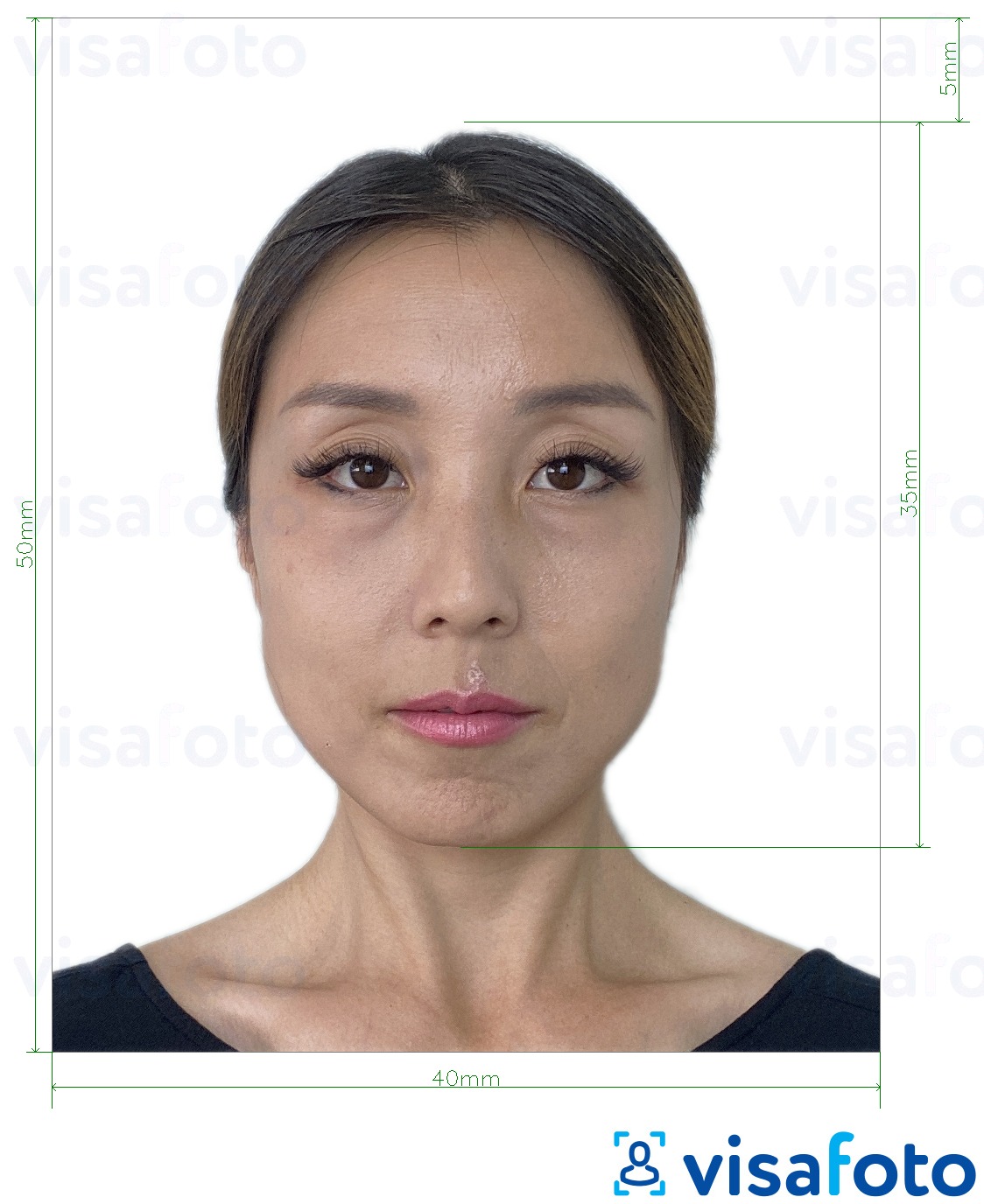 Ví dụ cho ảnh với Visa Hồng Kông 40x50 mm (4x5 cm) cùng kích cỡ xác định chính xác.