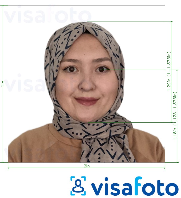 Ví dụ cho ảnh với Visa Indonesia 2x2 inch (51x51 mm) cùng kích cỡ xác định chính xác.