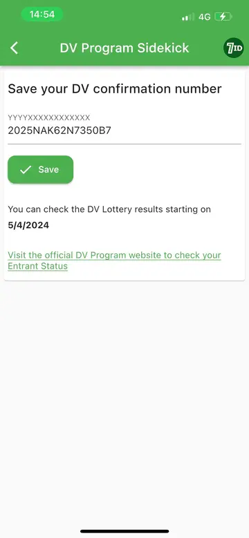 7ID: Legg til DV Lottery Conformation Number