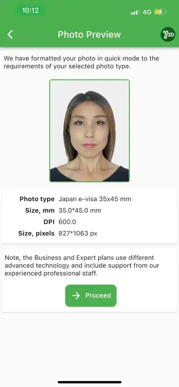 Aplikacija 7ID: primjer fotografije za japansku vizu