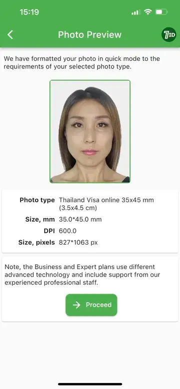 7ID-app: Thailand-visumfotoprøve