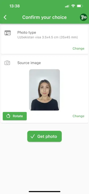 7ID-sovellus: Uzbekistan Visa Photo Size Editor