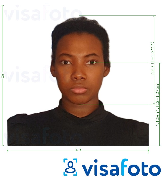 Ví dụ cho ảnh với Benin passport 2x2 inch từ USA cùng kích cỡ xác định chính xác.