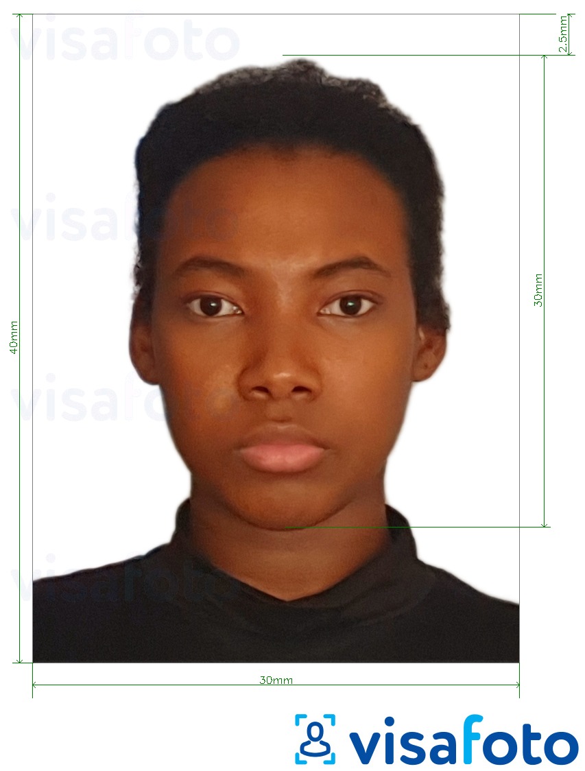 Ví dụ cho ảnh với Visa Ghana 3x4 cm (30x40 mm) từ Brazil cùng kích cỡ xác định chính xác.