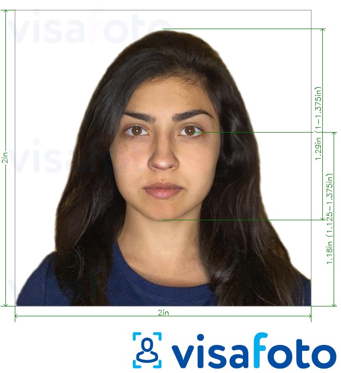 Ví dụ cho ảnh với Visa Pakistan 2x2 inch (từ Mỹ) cùng kích cỡ xác định chính xác.