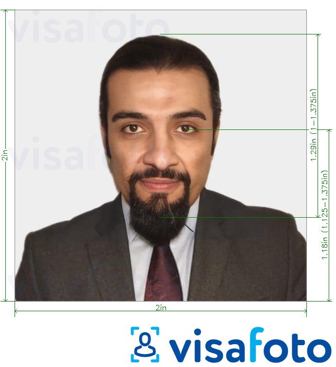 Ví dụ cho ảnh với Hộ chiếu Qatar 2x2 inch (51x51 mm) cùng kích cỡ xác định chính xác.